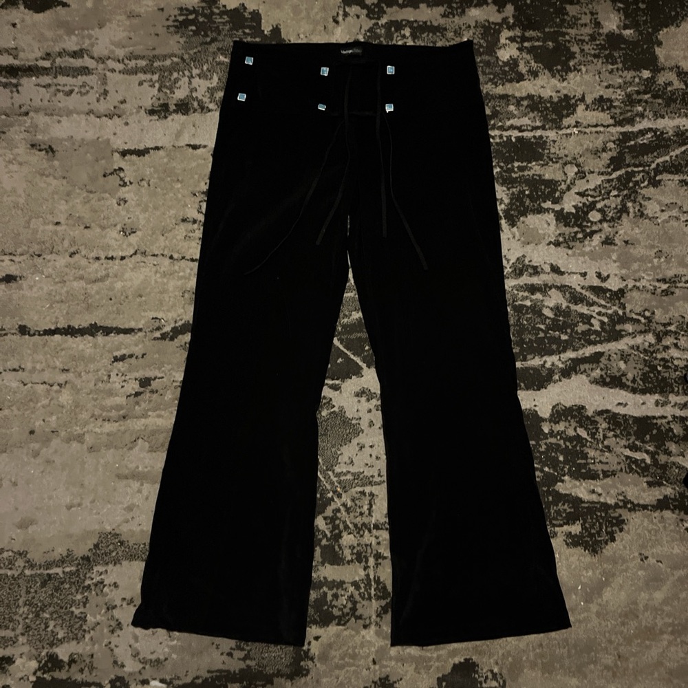Black Wide-Leg Pants with Blue Accents